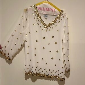 Linea White and Gold Sequin Women's Top Tunic Pre-loved size 8